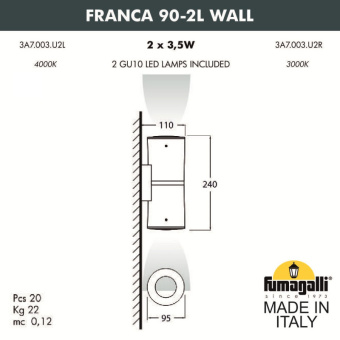 Светильник уличный настенный FUMAGALLI FRANCA 90-2L WALL 3A7.003.000.WXU2L