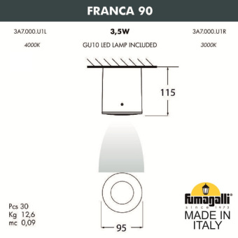 Потолочный накладной светильник FUMAGALLI FRANCA 90 3A7.000.000.WXU1L