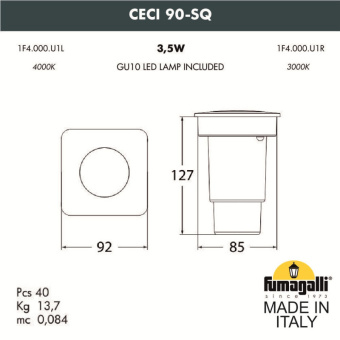 Грунтовый светильник FUMAGALLI CECI 90-SQ 1F4.000.000.AXU1L